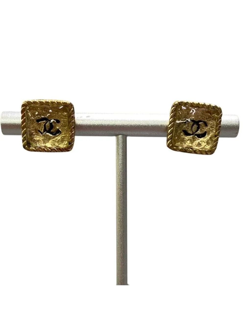 Chanel 2000 Cruise CC Logo Square Earrings Gold